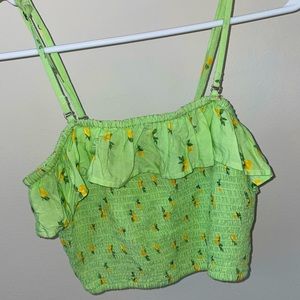 Hollister lime green crop tank with lemons